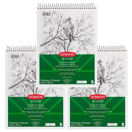 Mead Derwent Academy Wirebound Sketchbook, 9in. x 12in., 70 Sheets Per Book, 3PK 54964